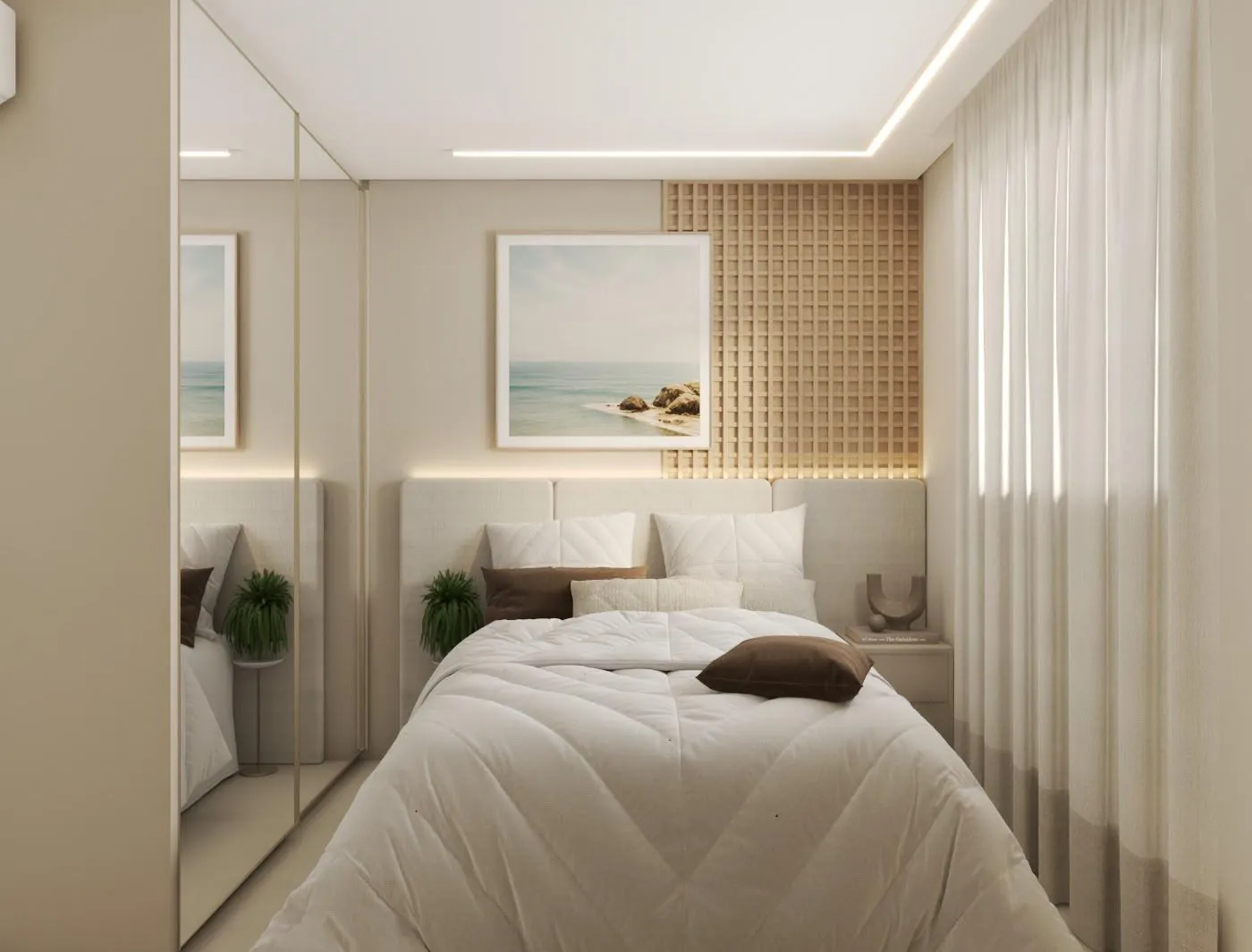Primary suite with oak lattice wall